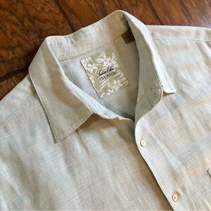 Tasso Elba Men's Beige Silk/Linen Button Down Shirt Coastal Beach, Island Resort